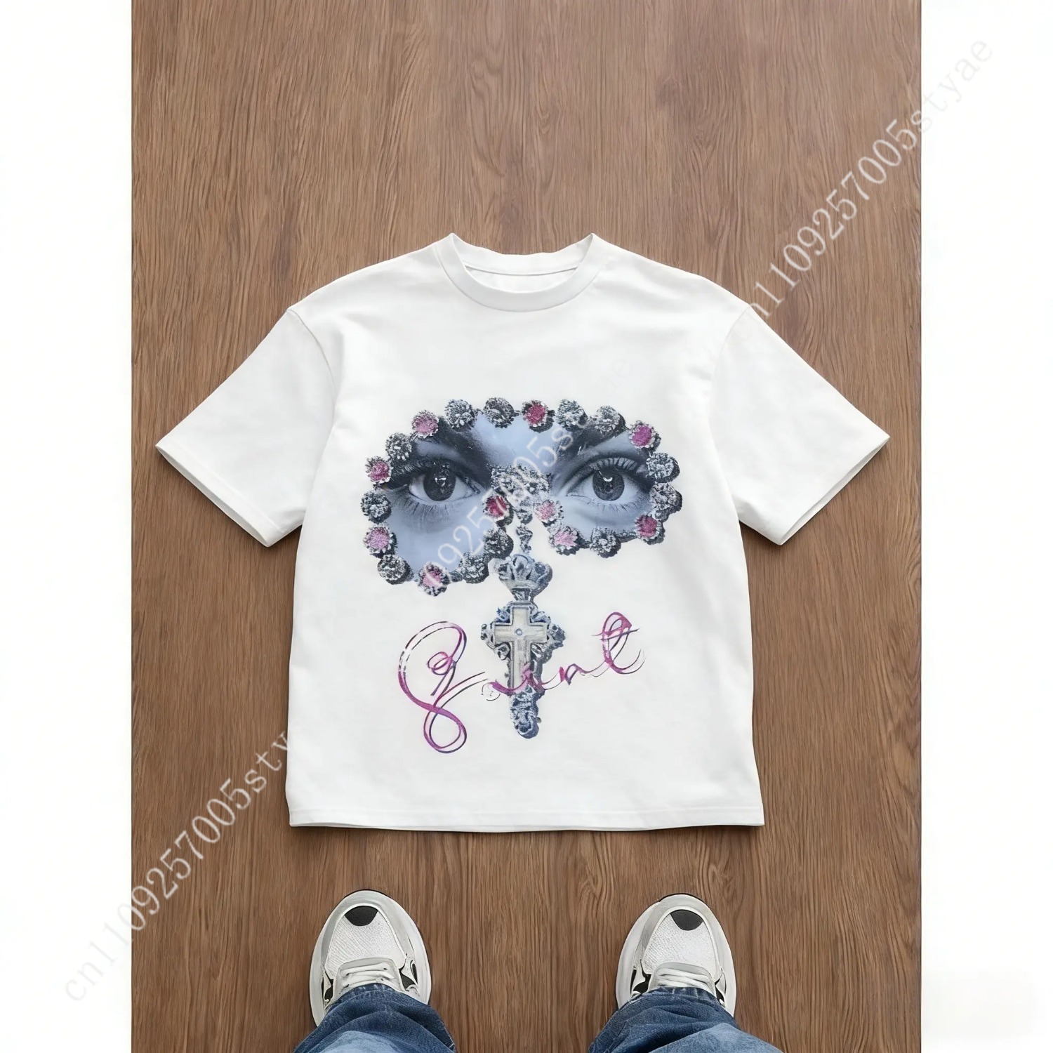 Quilt Cotton Summer - Erkek Bol Kesim Grafik Baskılı Tişört,