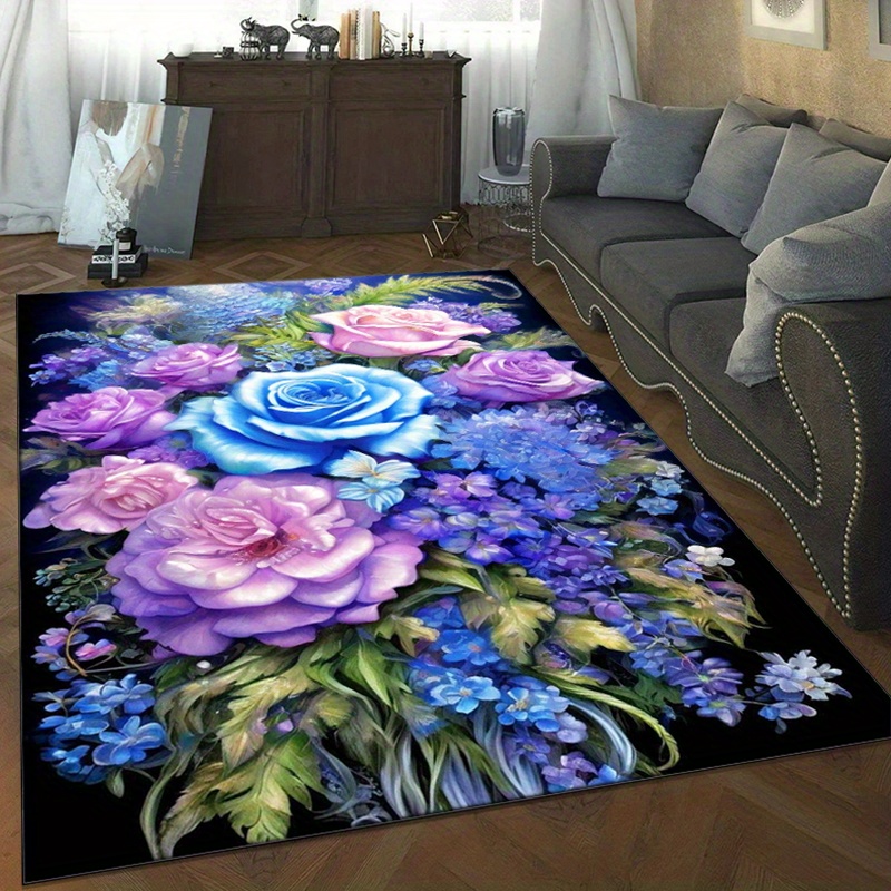 Mavi ve mor güllü çiçekli halı - Your Home Textiles incelemesi ve fiyatı